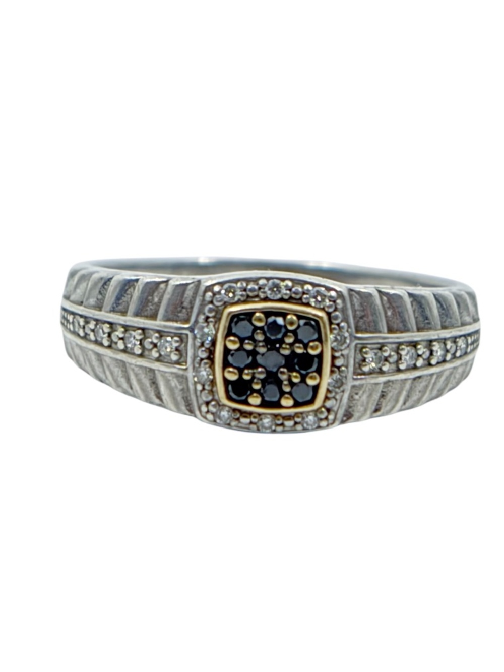 GSK 10k gold Sterling silver white & black diamond men ring - GM752